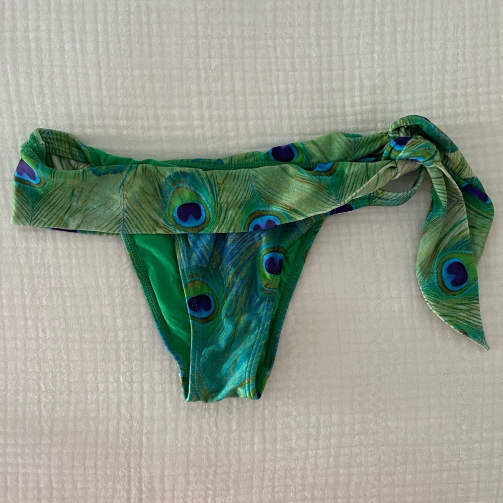 VIX bikini bottom, green peacock print, size medium